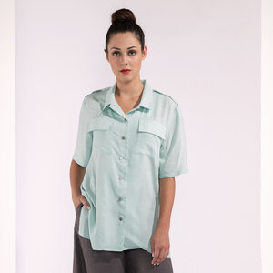 Hemdbluse lang mit Schulterklappen türkis mit leichtem Muster - SinWeaver alternative fashion