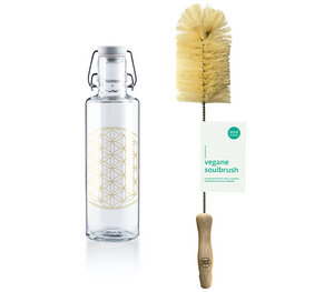 *SET* soulbottle • Trinkflasche aus Glas • „Flower of life" + soulbrush Reinigungsbürste - soulbottles