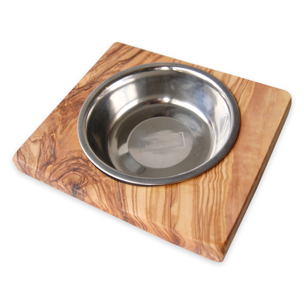 Futternapf Lucky (0,2 L-metallschale) Für Hunde & Katzen Aus Olivenholz