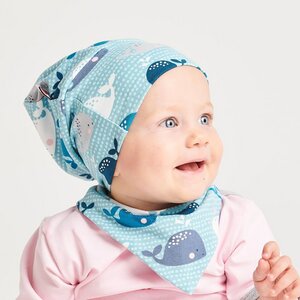 Lätzchen aus Bio-Baumwolle "Wale" Blau/Hellblau/Zartrosa - Cheeky Apple