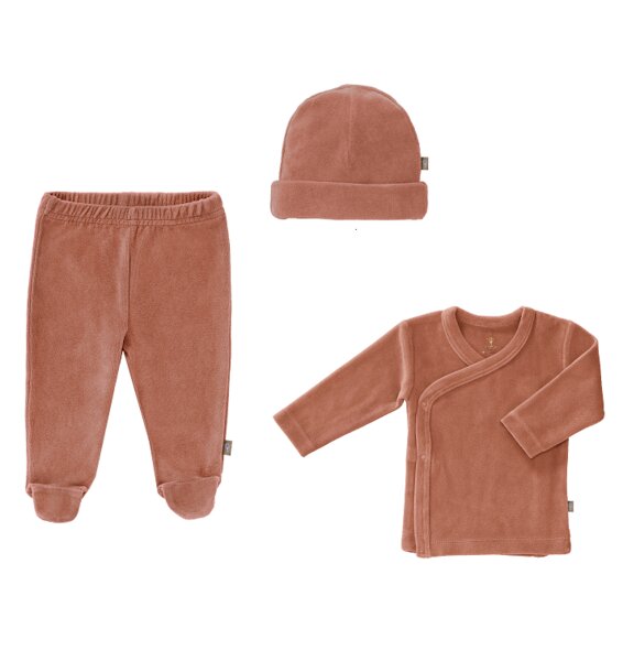 Fresk Set Velour Babyhose Mit Füßchen, Babyshirt Und Mützchen Gots Zertifiziert