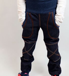 Kinder-/Baby-Mitwachs-Jeans blau mit Taschen und Knieflicken - Omilich