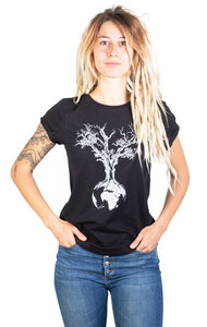 Shirt aus Biobaumwolle Fairwear für Damen "Weltenbaum" in Schwarz - Life-Tree