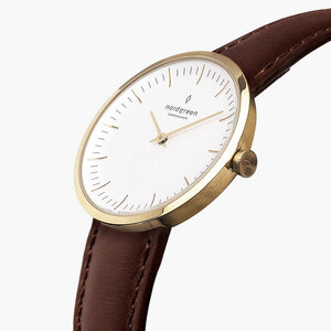 Armbanduhr Infinity Gold - Italienisches Lederarmband - Nordgreen Copenhagen