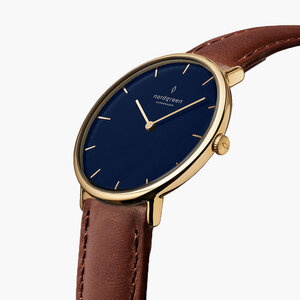 Armbanduhr Native Gold | Blaues Ziffernblatt - Lederarmband - Nordgreen Copenhagen