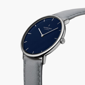 Armbanduhr Native Silber | Blaues Ziffernblatt - Lederarmband - Nordgreen Copenhagen