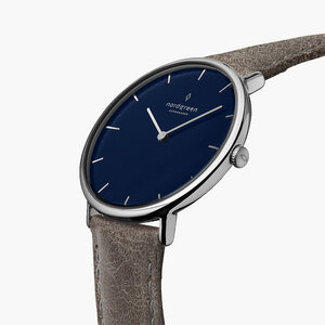 Armbanduhr Native Silber | Blaues Ziffernblatt - Lederarmband - Nordgreen Copenhagen