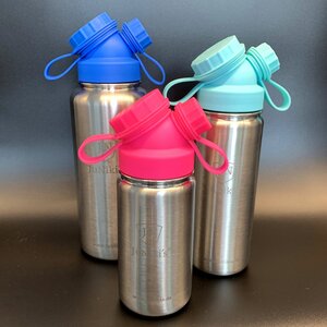 3er Set zum Vorteilspreis: JuNiki´s®  eco line isolierte Edelstahl Trinkflasche 3 Größen mit farbigen Deckeln Blau, Türkis, Pink - JN JuNiki's