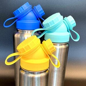 3er Set zum Vorteilspreis: JuNiki´s®  eco line isolierte Edelstahl Trinkflasche 3 Größen mit farbigen Deckeln Blau, Türkis, Gelb - JN JuNiki's