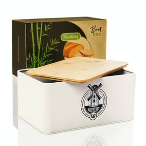 Brotbox / Brotkasten - Stigby - 33x21x16,5cm mit Bambus-Schneidebrett | Brotbehälter Brotdose - Bambuswald