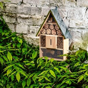 Ökologisches Insektenhaus mit Metalldach | Bienenhotel Insektenhotel - Bambuswald