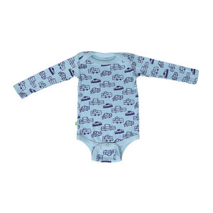 Langarmbody Baby Body aus Bio-Baumwolle „Cars“ hellblau - Kipepeo-Clothing