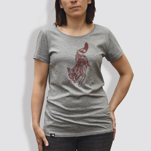 Damen T-Shirt, "Fuchs", Grau - Mid Heather Grey - little kiwi
