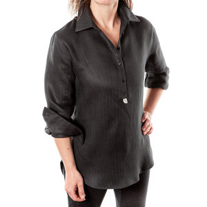 Frauen Hemd aus Leinen „Tau“ Schwarz Fischgrat Glasknöpfe Schlupfhemd - MONSTERSCHAF