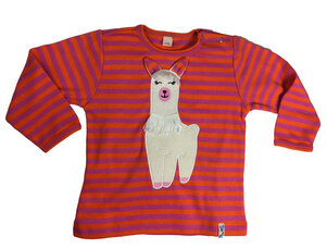 Gestreiftes Kinder Langarmshirt aus Bio-Baumwolle „Alpaka“ orange/pink ALP-7 - Pat und Patty