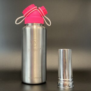 JuNiki´s® eco line isolierte Edelstahl Trinkflasche 1000ml Pink/Weiss + Teefilter - JN JuNiki's