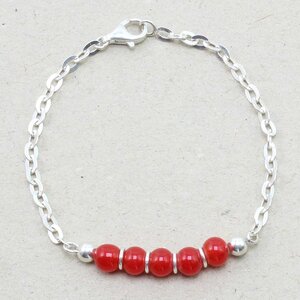 Armband "Fine", Fair-Trade-Silberkette und -Glasperlen - steinfarben