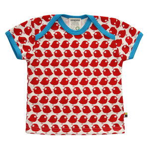 loud+proud Bio Kurzarm Shirt mit tomatefarb. Vogeldruck - loud + proud
