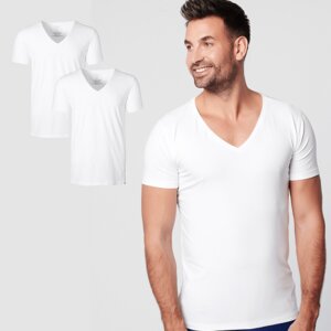 Nachhaltige T-Shirt 2-pack / Herren /  Tief V-neck / Weiß  - SKOT Fashion