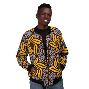 Bomberjacke 'Banananana' für Männer aus Westafrikanischem Kitenge und Kikoy Stoff. - Africulture