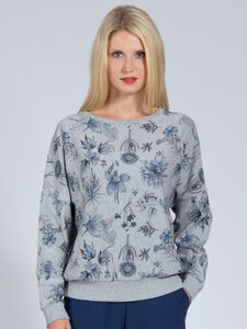 Yoga Sweater SOPHIA Floral aus weicher Biobaumwolle und Lyocell, Grau - Magadi