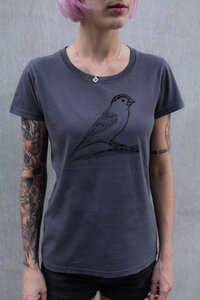 Frauen T-Shirt Spatz aus Biobaumwolle Made in Portugal dunkelgrau - ilovemixtapes