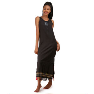 Kikoy Sommerkleid lang, Strandkleid "Mwezi" mit Afrikanischem Stickmuster, made in Kenia - Africulture