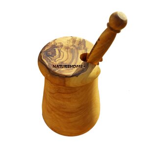 Olivenholz Honigtopf Honigbehälter mit Deckel mit Honiglöffel Design - NATUREHOME