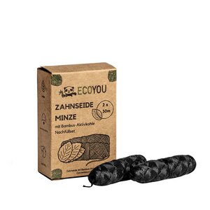 Vegane Zahnseide - 2 x 30 Meter Rollen mit Minzgeschmack aus Bambus Aktivkohle - EcoYou