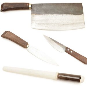 BBQ Set bestehend aus 3 Messern (Vay12cm, Hep16cm, Cung21cm) und Schleifstab aus Keramik  - Authentic Blades