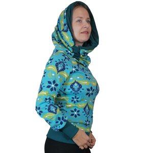 Kapuzenpullover Longshirt KapOn Jersey gemustert blau/bunt kurz - liebewicht