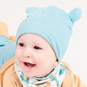 Gefütterte Baby-Haube mit Bärenohren aus Bio-Baumwolle "Dotted Lines"  - Cheeky Apple
