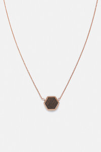 Halskette mit geometrischem Holzelement 'HEXA NECKLACE' // hochwertiger Edelstahl // - Kerbholz