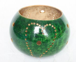 Kalebasse Teelicht aus einem Flaschenkürbis -grün-  - Mama Akua