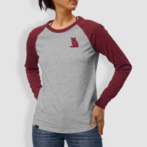 Frauen Langarm-T-Shirt, "Fuchs", Heather Grey/Burgundy - little kiwi