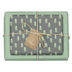 Geschenkpapier Set: Weihnachten "Tannenbaum mit Schnee / grün, schwarz": 4x Bögen + 4x Anhänger (modern, edel, für Erwachsene) - dabelino