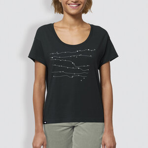 Damen T-Shirt, "Sonate", Schwarz, locker geschnitten - little kiwi