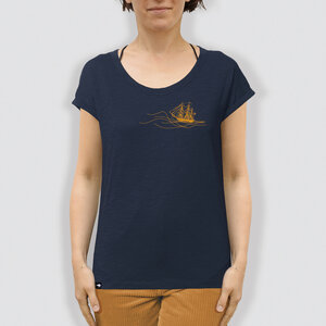Damen T-Shirt, "Rückenwind", Navy, locker geschnitten - little kiwi