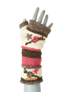 Schurwollhandstulpen gestreift mit Blumen bestickt, handgestrickt - short'n'pietz