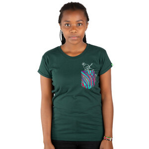 Damen T-Shirt aus Bio-Baumwolle mit Brusttasche  „Taschenpapagei“ Dunkelgrün - Kipepeo-Clothing