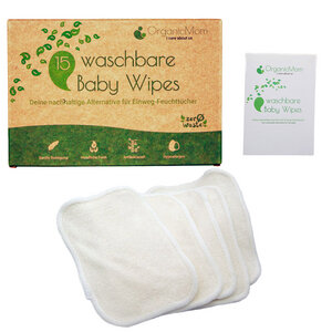 15 waschbare Babywaschlappen aus Bambus inkl. Wäschenetz, antibakteriell - OrganicMom®