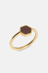 Ring mit geometrischem Holzelement 'HEXA RING' // hochwertiger Edelstahl // - Kerbholz