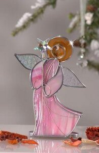 Engel aus Glas für Teelicht mit Kristallstern  lila - Glas Stadler