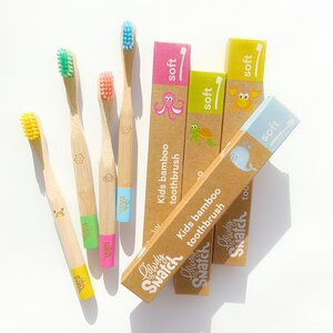 Bambus Kinder Zahnbürste 4er Set - 4 Farben - weiche Borsten - Powdy & Snatch