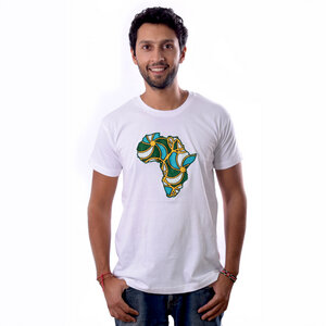 Africulture T-Shirt "Kanga Africa" mit kenianischer Kanga Stoff Applikation - Africulture