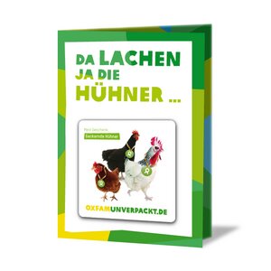 Spenden-Geschenk "Gackernde Hühner" (Grußkarte mit Magnet) - OxfamUnverpackt