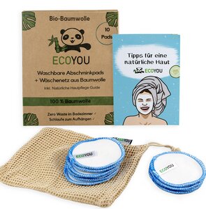 10 Abschminkpads BIO-Baumwolle waschbar inkl. Wäschenetz & Guide - EcoYou