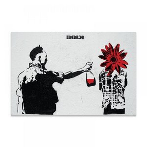 Wandbild Banksy Flower Graffiti Sprayer Bilder Wohnzimmer - Kunstbruder