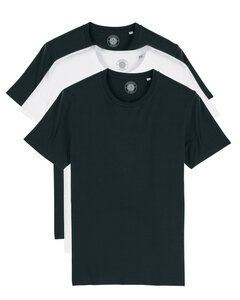 3er Pack Herren T-Shirt aus Bio-Baumwolle "Charlie", Weiß und Schwarz - University of Soul