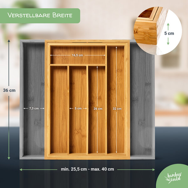 Bambuswald - Besteckkasten aus Bambus für Schubladen größenverstellbar